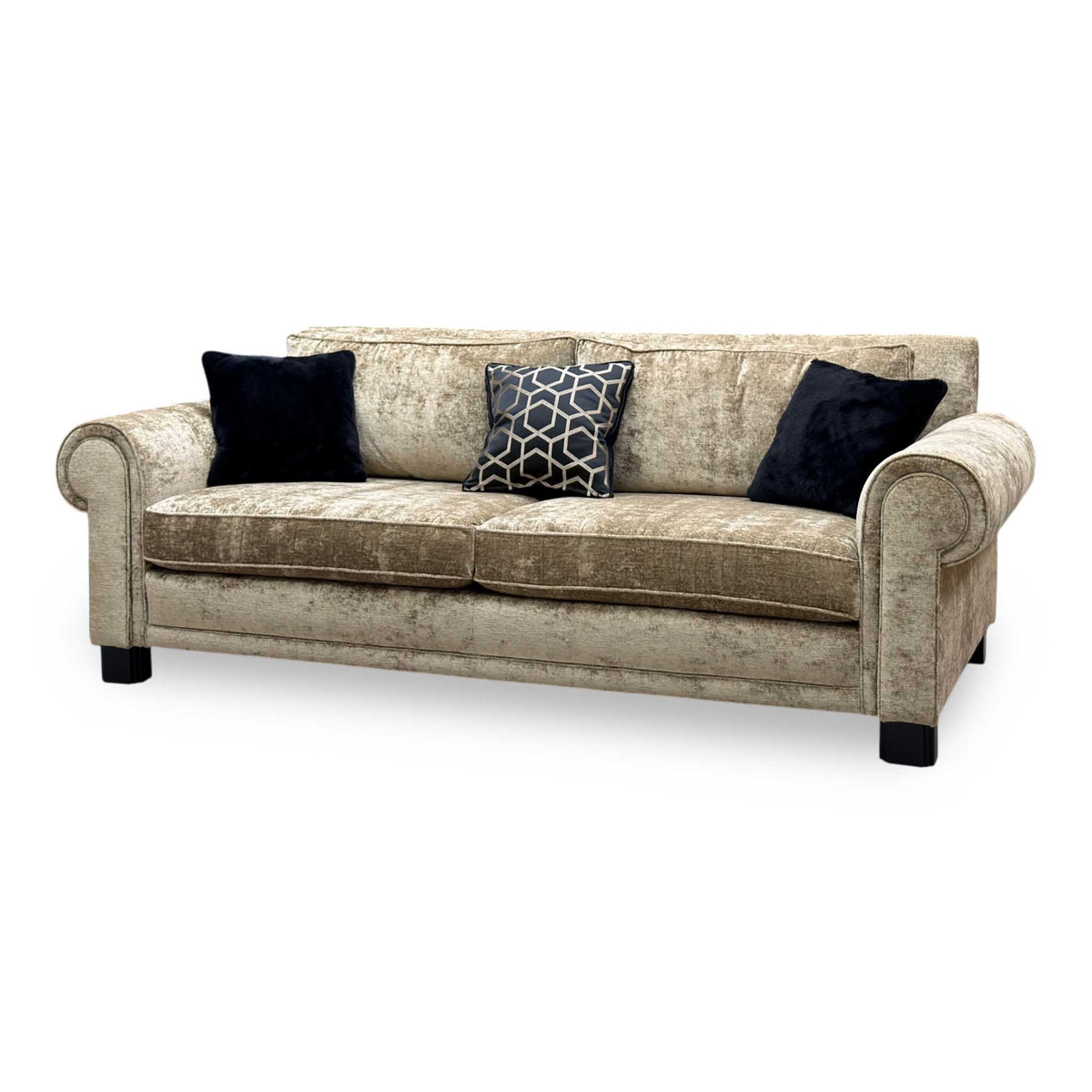 Duresta 'Ambassador' Monarch Gold-Fitz Eby Ft Velvet Fabric Large 3 Seater Classic Back Sofa