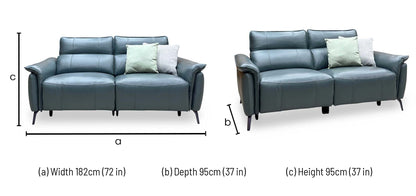 Dimensions diagram for the Jude Oslo peacock green leather sofa