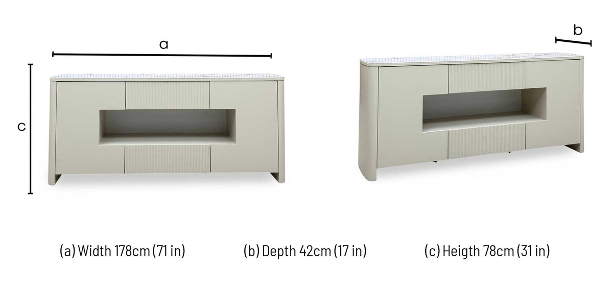‘Avorio’ Marble-effect Ceramic Top Sideboard with LED Lights