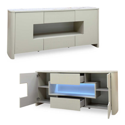 ‘Avorio’ Marble-effect Ceramic Top Sideboard with LED Lights