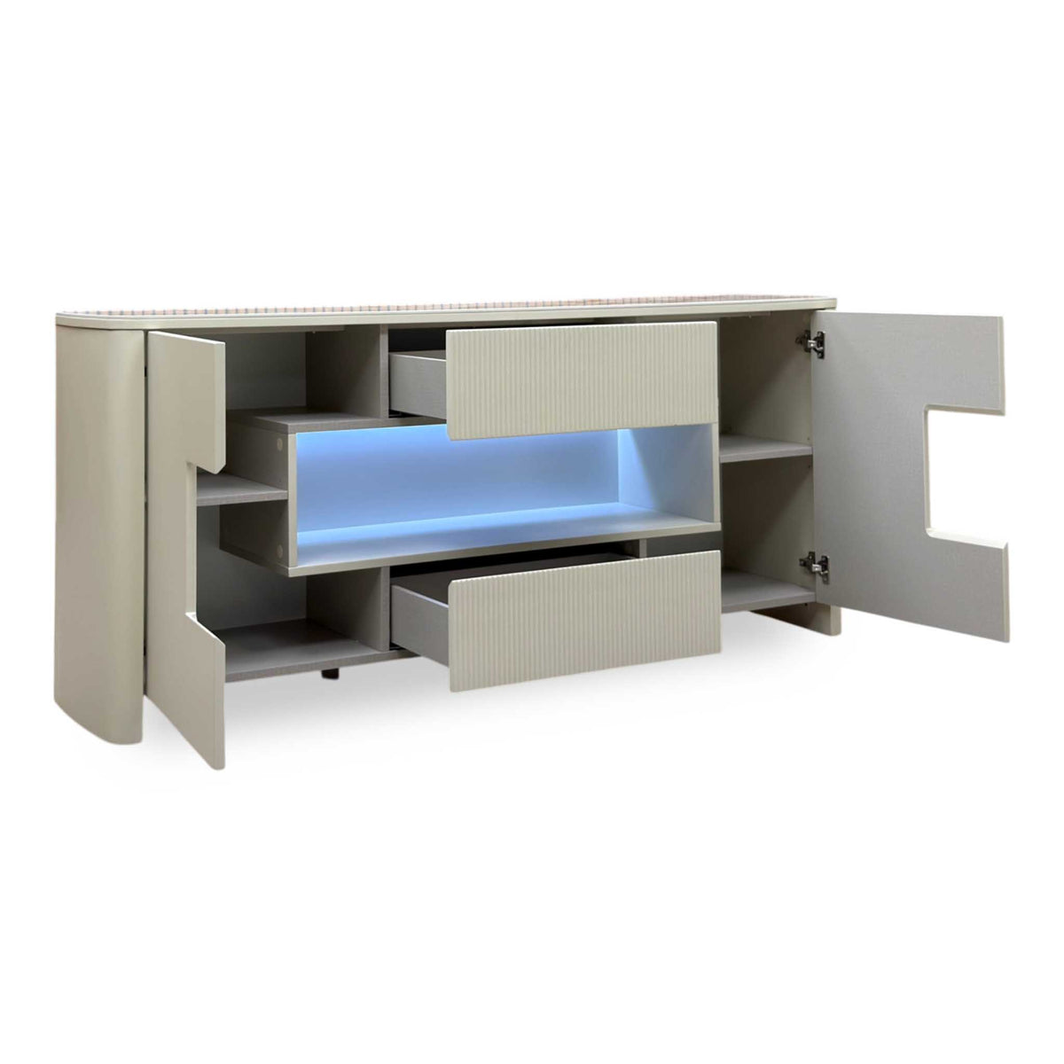 ‘Avorio’ Marble-effect Ceramic Top Sideboard with LED Lights