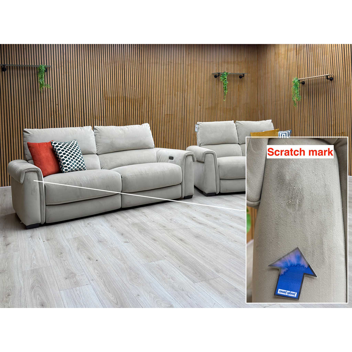‘Nixon’ Fab-Coe-R120 Light Khaki Velvet Fabric 3 + 2 Seater Power Recliner Sofa Set + Storage Footstool
