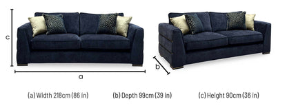 ‘Belissimo’ Mirage Black - Gold Cp Fabric 3 Seater Classic Back Sofa