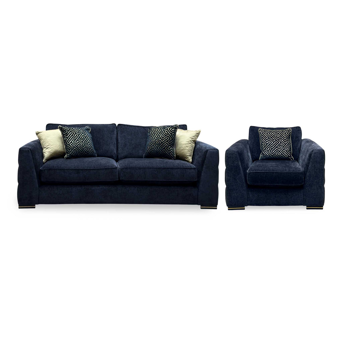 'Belissimo' Mirage Black - Gold Cp Fabric 3 Seater Classic Back Sofa + Chair Set