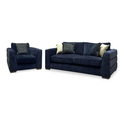 'Belissimo' Mirage Black - Gold Cp Fabric 3 Seater Classic Back Sofa + Chair Set