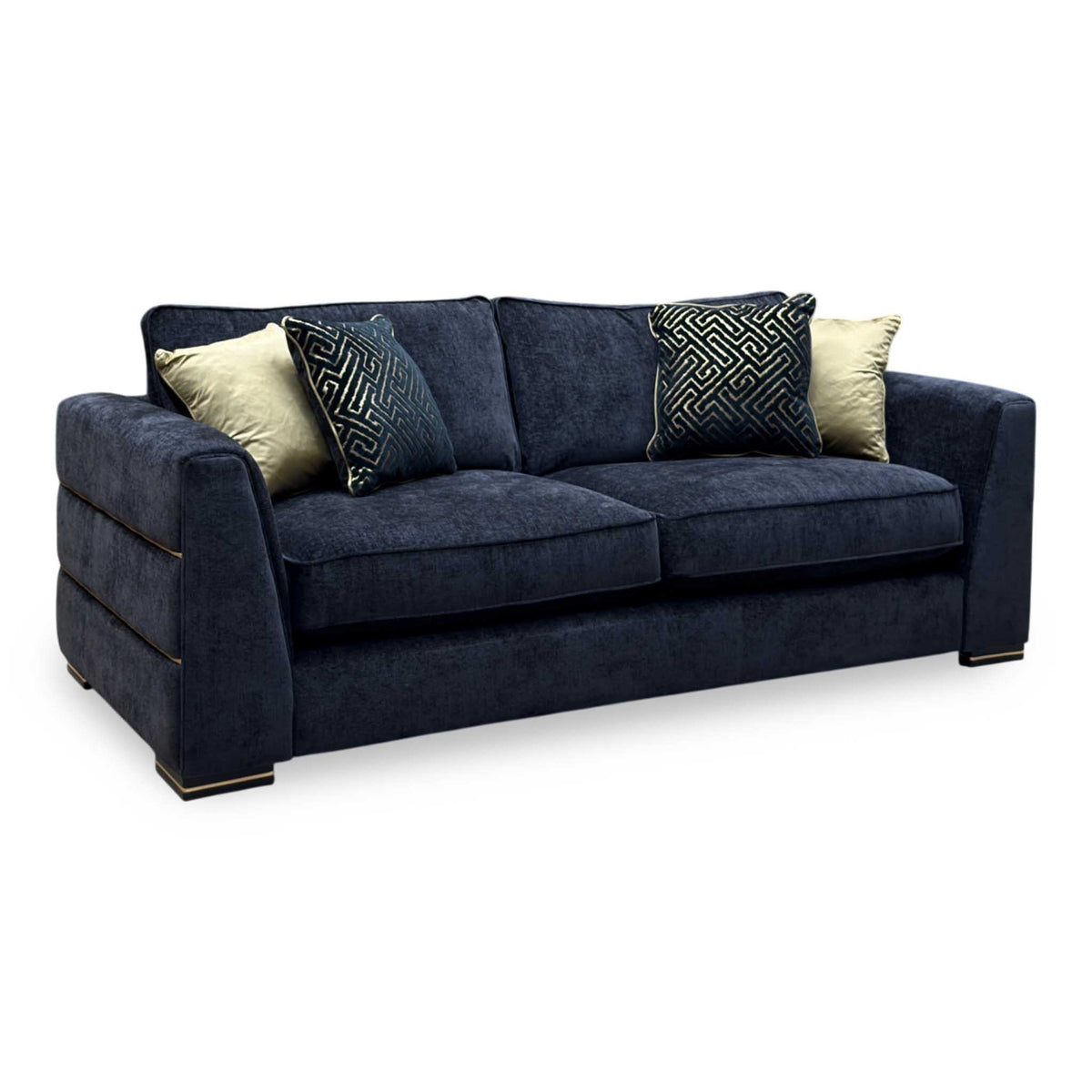 ‘Belissimo’ Mirage Black - Gold Cp Fabric 3 Seater Classic Back Sofa