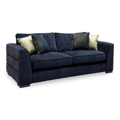‘Belissimo’ Mirage Black - Gold Cp Fabric 3 Seater Classic Back Sofa