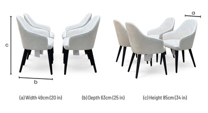 Blade white suede fabric dining chair dimensions: width 49cm, depth 63cm, height 85cm