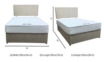 'Arthur' Stone Fabric Strutted Headboard + Divan Base + Lullaby 1500 Pocket Mattress Package Deal - Double