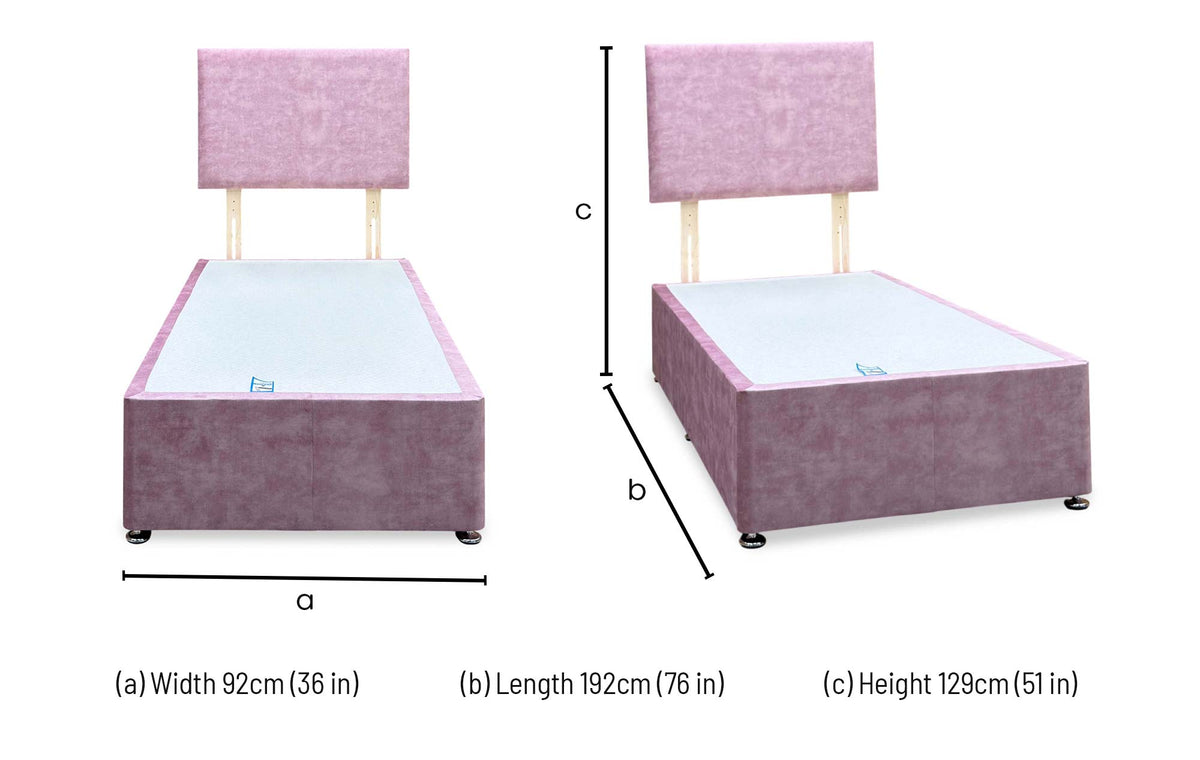 'Rosie' Spice Pink Velvet Strutted Headboard + 2 Drawer Divan Base - Single