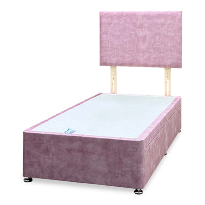 'Rosie' Spice Pink Velvet Strutted Headboard + 2 Drawer Divan Base - Single