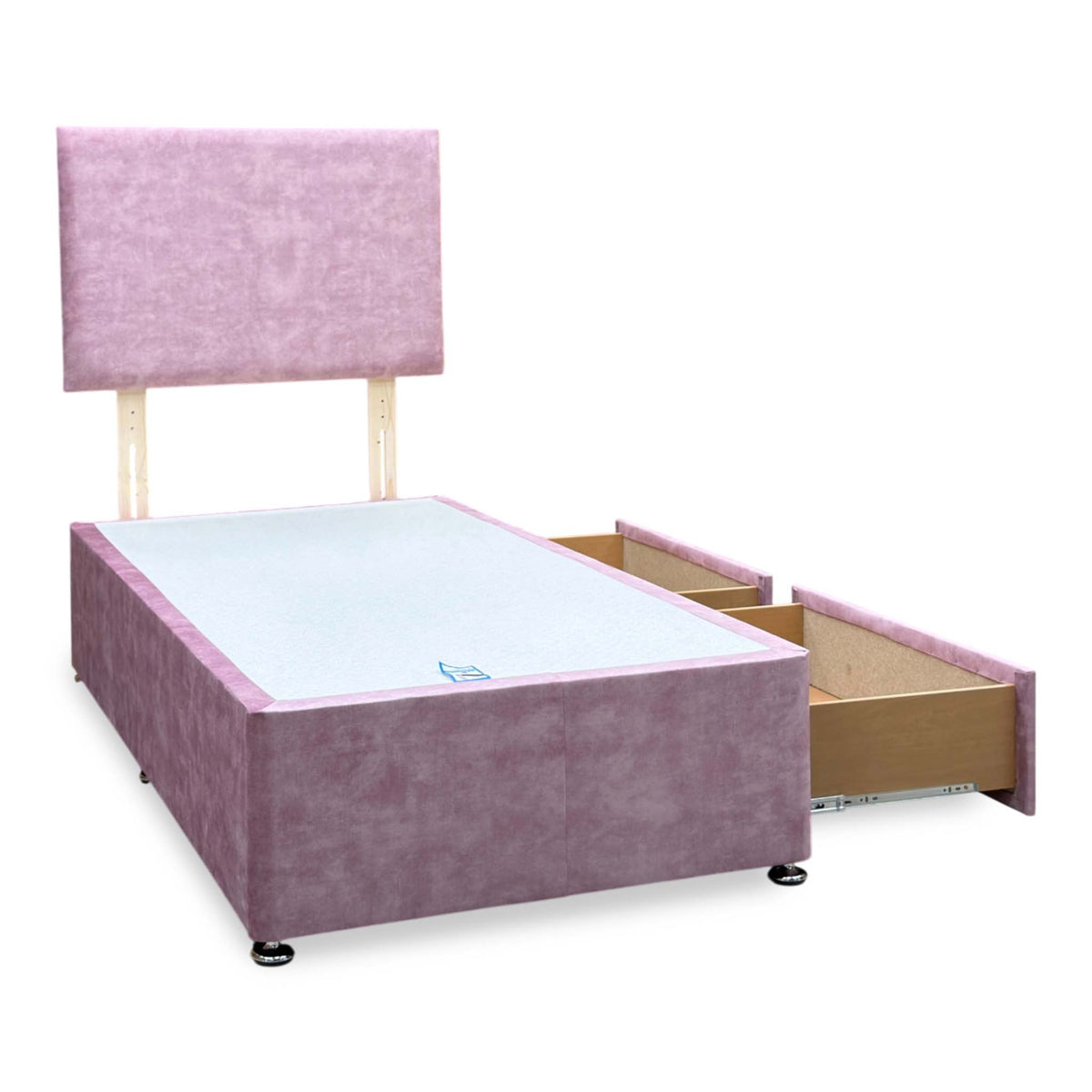 'Rosie' Spice Pink Velvet Strutted Headboard + 2 Drawer Divan Base - Single