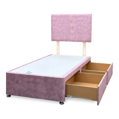 'Rosie' Spice Pink Velvet Strutted Headboard + 2 Drawer Divan Base - Single