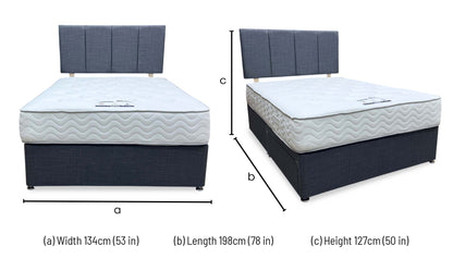 'Harold' Grey Fabric Strutted Headboard + 2 Drawer Divan Base + Lullaby 1500 Pocket Mattress Package Deal - Double