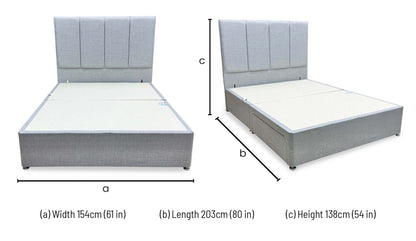 ‘Albert’ Silver Fabric Floor Standing Headboard + 2 Drawer Divan Base - King