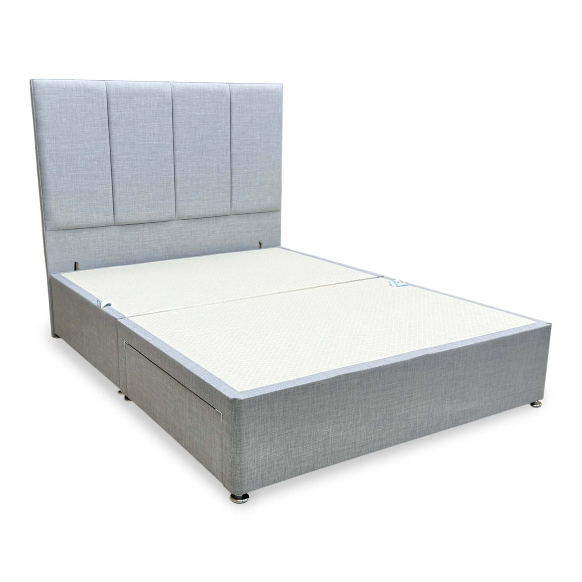 ‘Albert’ Silver Fabric Floor Standing Headboard + 2 Drawer Divan Base - King
