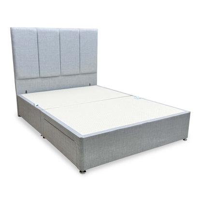‘Albert’ Silver Fabric Floor Standing Headboard + 2 Drawer Divan Base - King