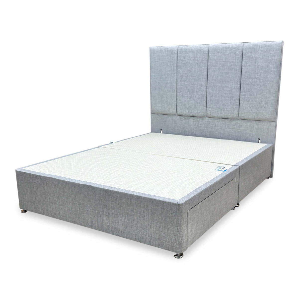 ‘Albert’ Silver Fabric Floor Standing Headboard + 2 Drawer Divan Base - King