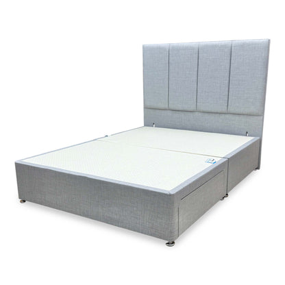 ‘Albert’ Silver Fabric Floor Standing Headboard + 2 Drawer Divan Base - King