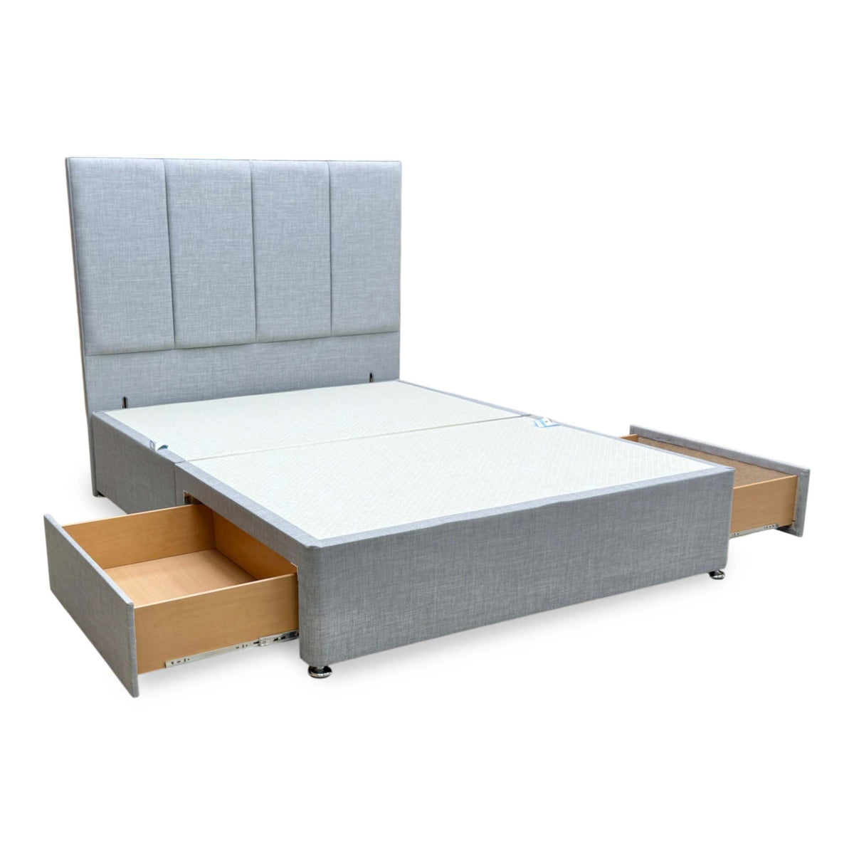 ‘Albert’ Silver Fabric Floor Standing Headboard + 2 Drawer Divan Base - King