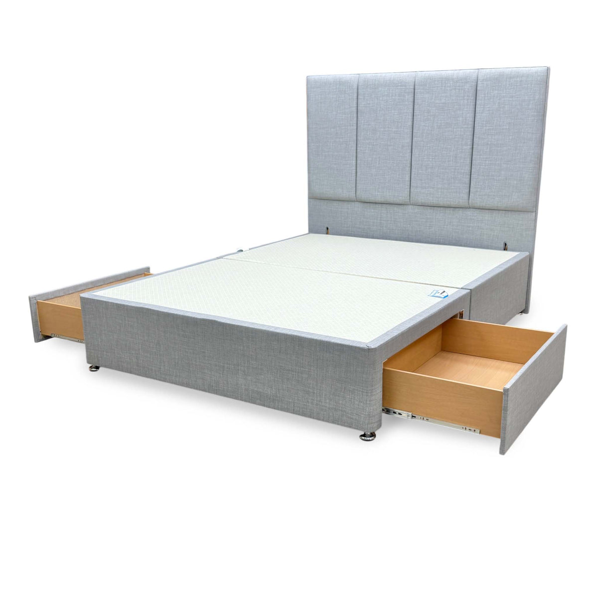 ‘Albert’ Silver Fabric Floor Standing Headboard + 2 Drawer Divan Base - King