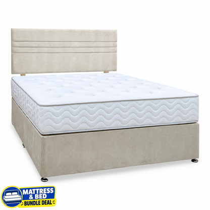 'Edward' Stone Fabric Strutted Headboard + Divan Base + Lullaby 1500 Pocket Mattress Package Deal - King