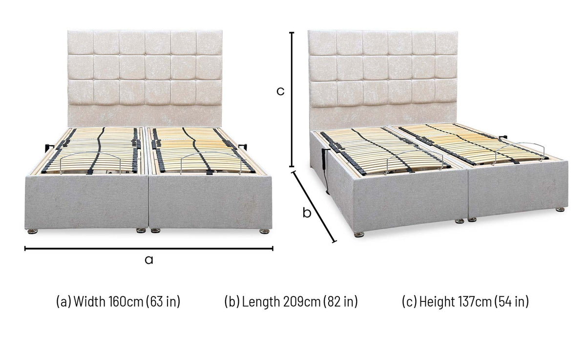‘Atlas’ Champagne Fabric Floor Standing Headboard + Electric Adjustable Divan + 800 Pocket Mattresses Package Deal - King