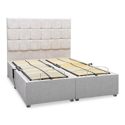 ‘Atlas’ Champagne Fabric Floor Standing Headboard + Electric Adjustable Divan + 800 Pocket Mattresses Package Deal - King