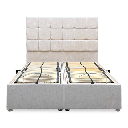 ‘Atlas’ Champagne Fabric Floor Standing Headboard + Electric Adjustable Divan + 800 Pocket Mattresses Package Deal - King