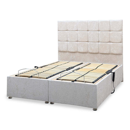 ‘Atlas’ Champagne Fabric Floor Standing Headboard + Electric Adjustable Divan + 800 Pocket Mattresses Package Deal - King