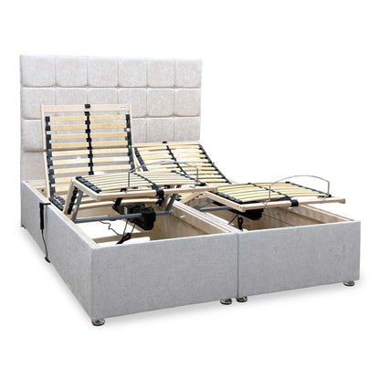 ‘Atlas’ Champagne Fabric Floor Standing Headboard + Electric Adjustable Divan + 800 Pocket Mattresses Package Deal - King