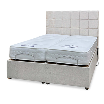 ‘Atlas’ Champagne Fabric Floor Standing Headboard + Electric Adjustable Divan + 800 Pocket Mattresses Package Deal - King