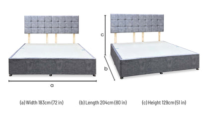 ‘Monty’ Light Grey Velvet Strutted Headboard + Divan Base - Super king