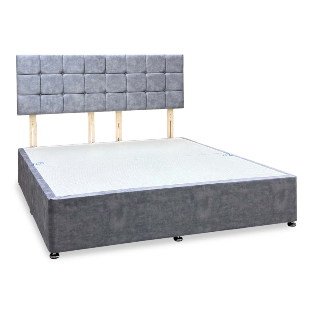 ‘Monty’ Light Grey Velvet Strutted Headboard + Divan Base - Super king