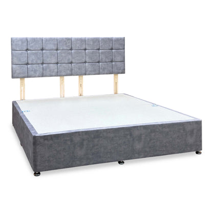 ‘Monty’ Light Grey Velvet Strutted Headboard + Divan Base - Super king