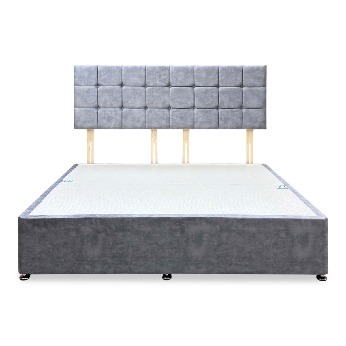 ‘Monty’ Light Grey Velvet Strutted Headboard + Divan Base - Super king