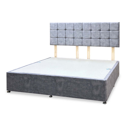 ‘Monty’ Light Grey Velvet Strutted Headboard + Divan Base - Super king