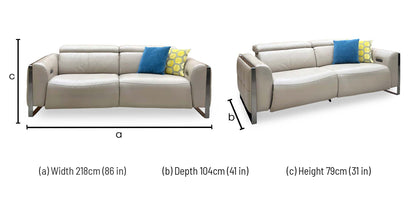 'Gisella' Cat-40:08 Oyster Leather 3 Seater Power Recliner Sofa with Power Headrests