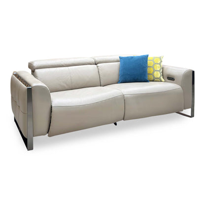 'Gisella' Cat-40:08 Oyster Leather 3 Seater Power Recliner Sofa with Power Headrests