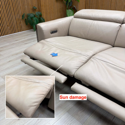 'Gisella' Cat-40:08 Oyster Leather 3 Seater Power Recliner Sofa with Power Headrests