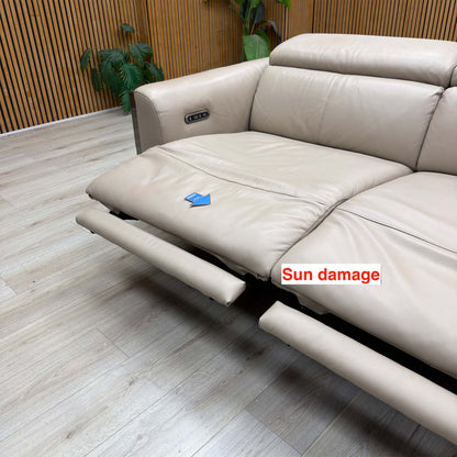 'Gisella' Cat-40:08 Oyster Leather 3 Seater Power Recliner Sofa with Power Headrests