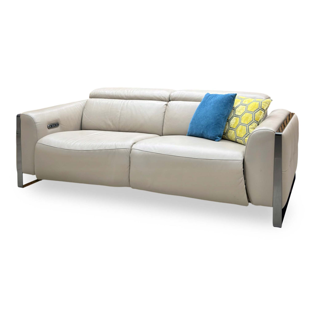 'Gisella' Cat-40:08 Oyster Leather 3 Seater Power Recliner Sofa with Power Headrests