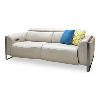 'Gisella' Cat-40:08 Oyster Leather 3 Seater Power Recliner Sofa with Power Headrests