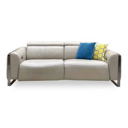 'Gisella' Cat-40:08 Oyster Leather 3 Seater Power Recliner Sofa with Power Headrests