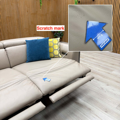 'Gisella' Cat-40:08 Oyster Leather 3 Seater Power Recliner Sofa with Power Headrests