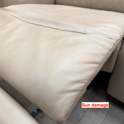 'Gisella' Cat-40:08 Oyster Leather 3 Seater Power Recliner Sofa with Power Headrests