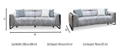 'Gisella' Marble Stone Grey Velvet Fabric 3 Seater Power Recliner Sofa with Power Headrests