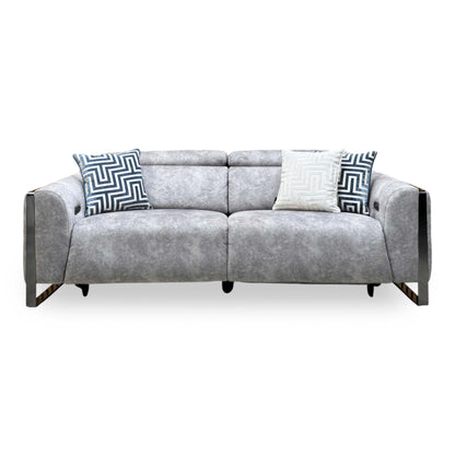 'Gisella' Marble Stone Grey Velvet Fabric 3 Seater Power Recliner Sofa with Power Headrests
