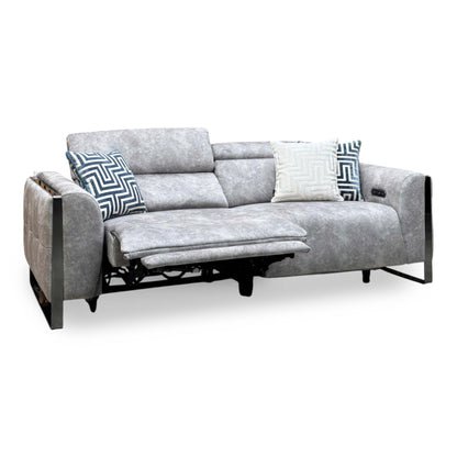 'Gisella' Marble Stone Grey Velvet Fabric 3 Seater Power Recliner Sofa with Power Headrests