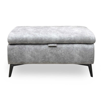 'Ezra' Marble Stone Grey Velvet Fabric Storage Footstool